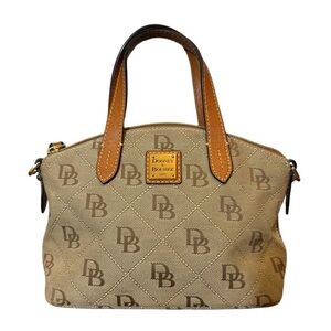 Dooney & Bourke Tan Logo Dome Satchel with Brown Leather Handles